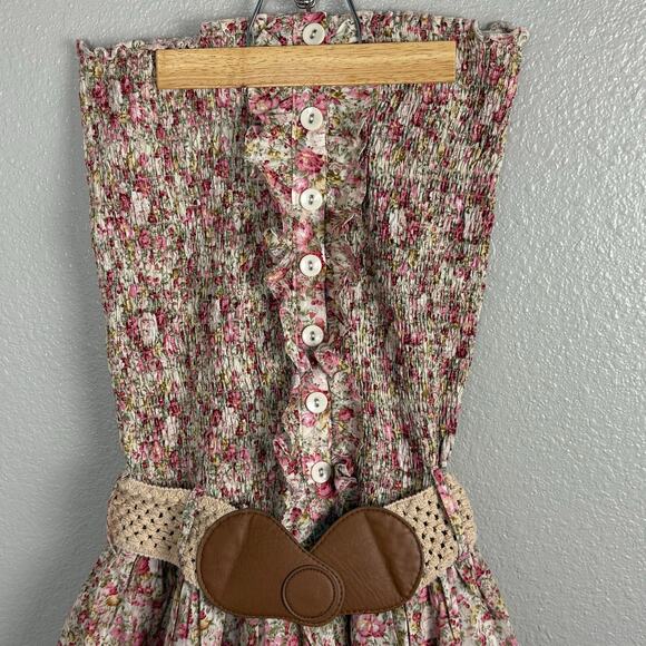 Deb Size Large Strapless Mini Dress Tiered Skirt Boho Belt Microfloral Print - Picture 2 of 5